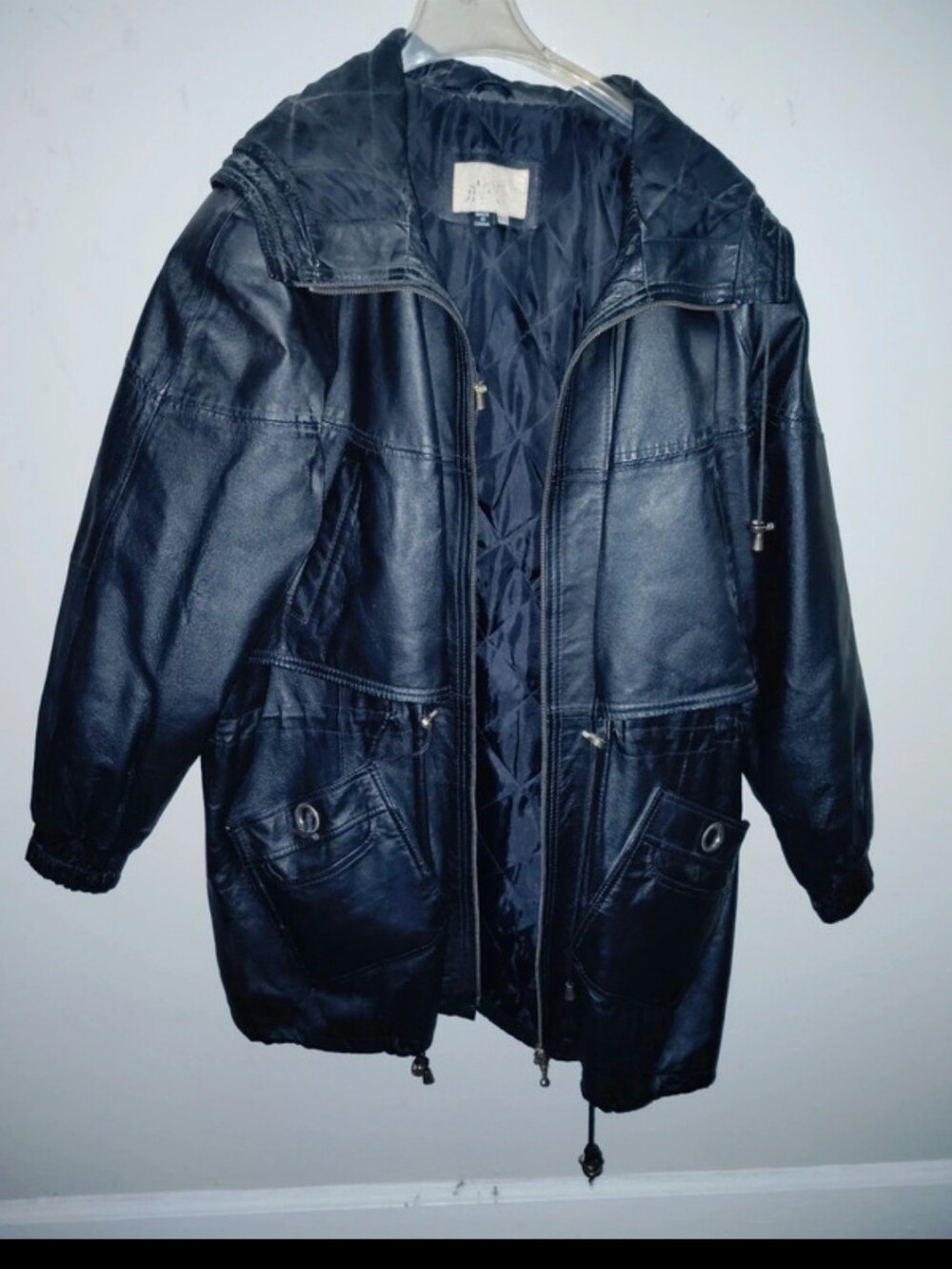 Vintage genuine hooded leather coat (unisex) XL